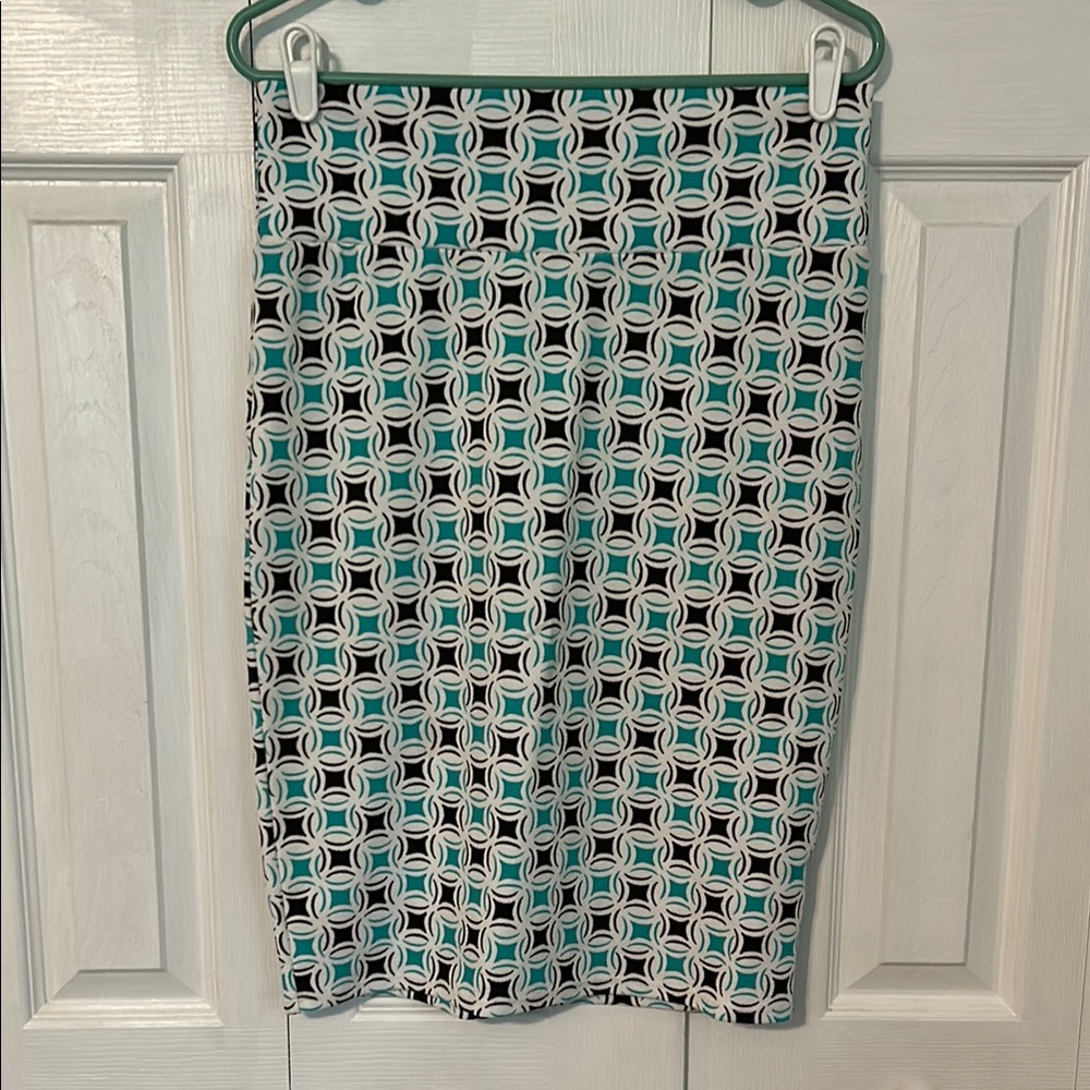 LuLaRoe Teal and White Geometric Pencil Skirt